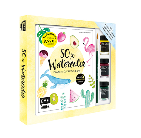 50 x Watercolor – Flamingo, Kaktus & Co. – Starter-Set – Sonderausgabe