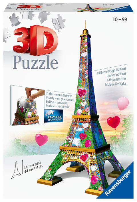 Ravensburger 3D Puzzle 11183 - Eiffelturm Love Edition - 216 Teile - Das Wahrzeichen aus der Stadt der Liebe zum selber Puzzeln ab 10 Jahren