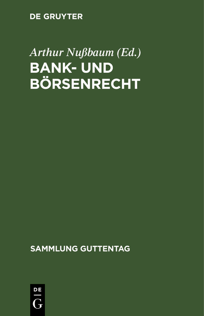 Bank- und Börsenrecht - 