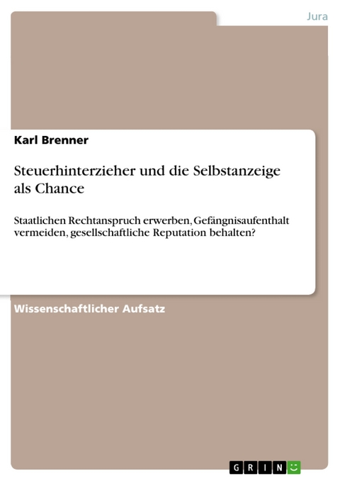 Steuerhinterzieher und die Selbstanzeige als Chance - Karl Brenner