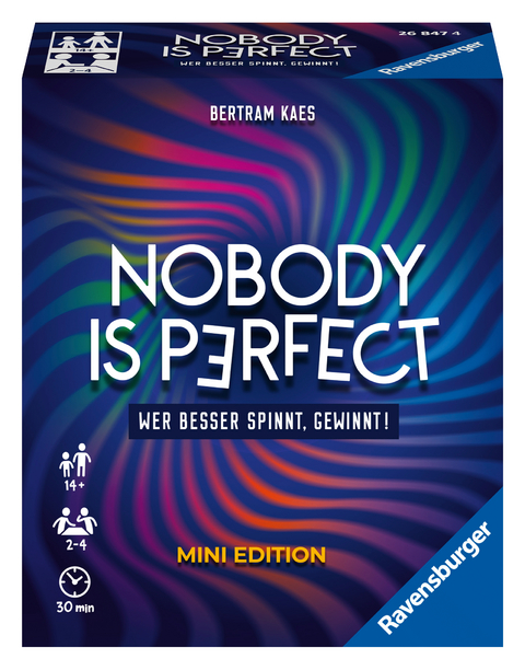 Ravensburger 26847 - Nobody is perfect Mini Edition - Kommunikatives Kartenspiel für die ganze Familie, Spiel für Erwachsene und Jugendliche ab 14 Jahren, für 2-4 Spieler - Bertram Kaes