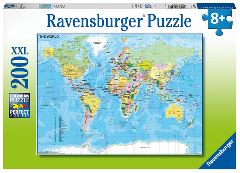 Ravensburger Kinderpuzzle - 12890 Die Welt - Puzzle-Weltkarte für Kinder ab 8 Jahren, mit 200 Teilen im XXL-Format