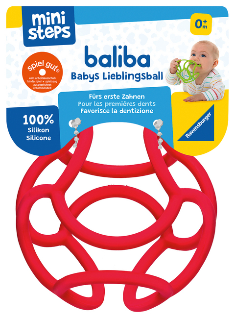 Ravensburger ministeps 4148 baliba - Flexibler Ball, Greifling und Beißring - Baby Spielzeug ab 0 Monate - rot