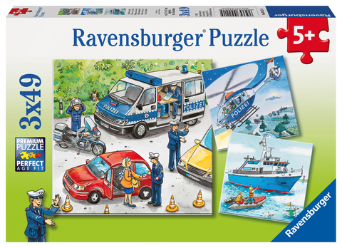 Ravensburger Kinderpuzzle - 09221 Polizeieinsatz - Puzzle für Kinder ab 5 Jahren, mit 3x49 Teilen