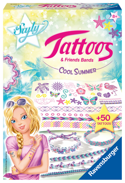 Ravensburger 18320 Tattoos & Friendsbands: Cool Summer - Freche Freundschaftsbänder aus bunten Garnen und Tattoos, DIY für Kinder ab 8 Jahren