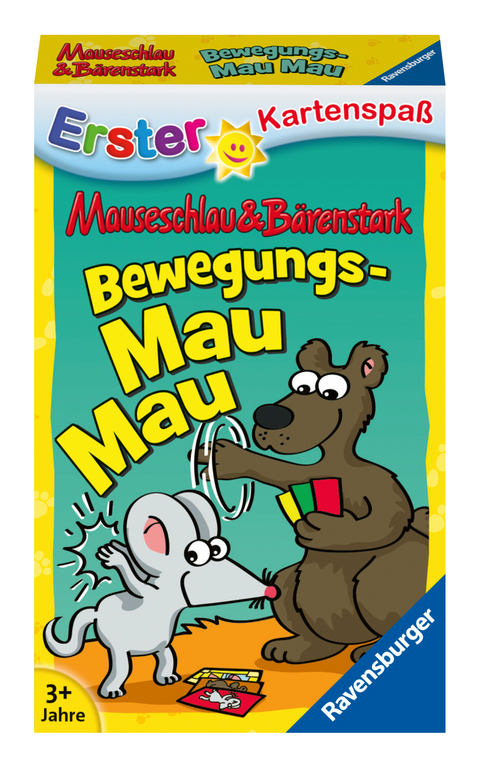 Ravensburger 20347 - Bewegungs Mau Mau, Mauseschlau & Bärenstark für Kinder, Kinderspiel für 2-4 Spieler, Kartenspiel ab 3 Jahren