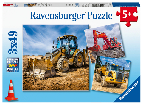 Ravensburger Kinderpuzzle - 05032 Baufahrzeuge im Einsatz - Puzzle für Kinder ab 5 Jahren, mit 3x49 Teilen