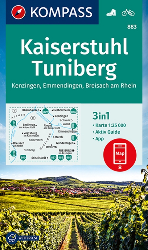 KOMPASS Wanderkarte 883 Kaiserstuhl, Tuniberg, Kenzingen, Emmendingen, Breisach am Rhein 1:25.000