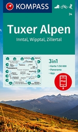 KOMPASS Wanderkarte 34 Tuxer Alpen, Inntal, Wipptal, Zillertal 1:50.000 - 