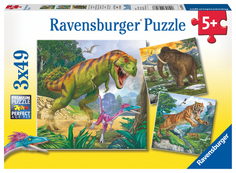 Ravensburger Kinderpuzzle - 09358 Herrscher der Urzeit - Puzzle für Kinder ab 5 Jahren, mit 3x49 Teilen