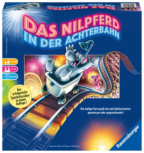 Ravensburger 26772 - Nilpferd in der Achterbahn - Gesellschaftsspiel für die ganze Familie, Spiel für Erwachsene und Kinder ab 10-99 Jahren, für 3-12 Spieler - Partyspiel - Bertram Kaes, Heiner Wöhning