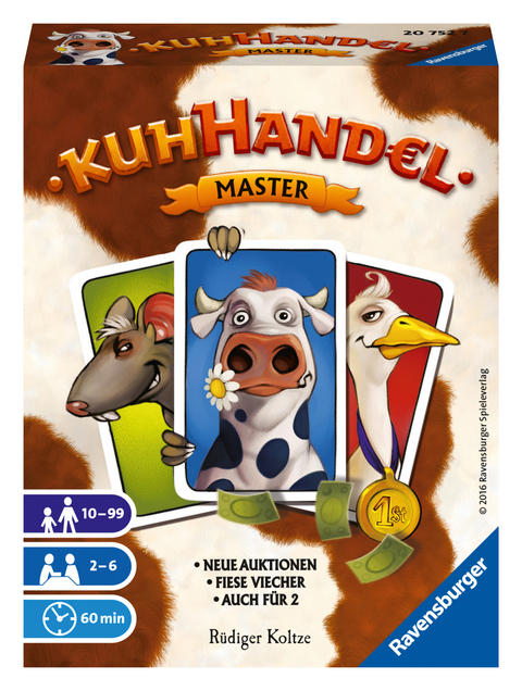 Ravensburger 20752 - Kuhhandel Master, Auktionsspiel für 2-6 Spieler, Kartenspiel mit Kühen ab 10 Jahren, Master Version, neue Spielideen - Rüdiger Koltze