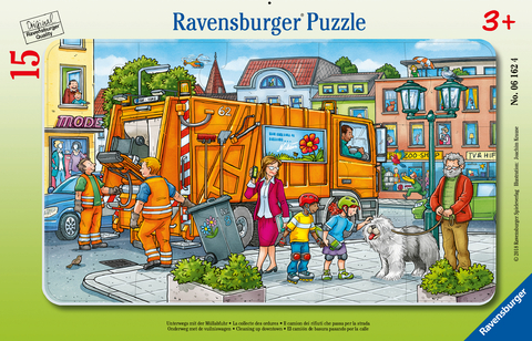 Ravensburger Kinderpuzzle - 06162 Unterwegs mit der Müllabfuhr - Rahmenpuzzle für Kinder ab 3 Jahren, mit 15 Teilen