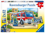 Ravensburger Kinderpuzzle - 07574 Polizei und Feuerwehr - Puzzle für Kinder ab 3 Jahren, mit 2x12 Teilen