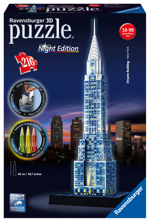 Ravensburger 3D Puzzle 12595 - Chrysler Building bei Nacht - 216 Teile - für Wolkenkratzer Fans ab 8 Jahren