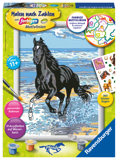 Ravensburger Malen nach Zahlen 28565 - Pferd am Strand – Kinder ab 11 Jahren