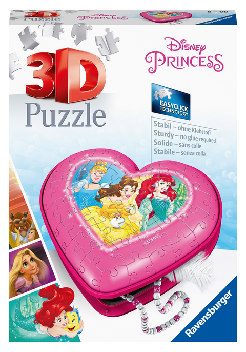 Ravensburger 3D Puzzle 11234 - Herzschatulle - Disney Princess - 54 Teile - für Disney Fans ab 8 Jahren