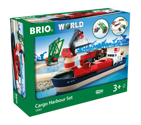 BRIO World 33061 Container Hafen Set – Mit Hafenbrücke und beweglichem Kran zum Beladen des Frachtschiffes – Geeignet für Kinder ab 3 Jahren