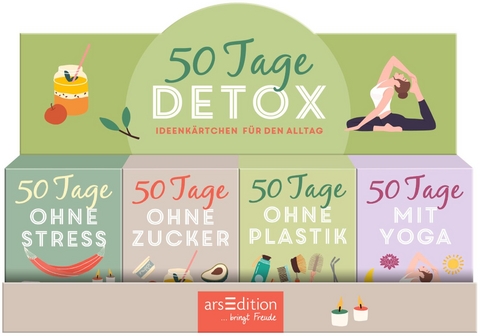 Display Kartenboxen 50 Tage Detox. Ideenkärtchen für den Alltag