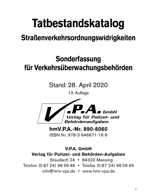 13. Ergänzungslieferung zum Bundeseinheitlicher Tatbestandskatalog, Sonderfassung für Verkehrsüberwachung - 