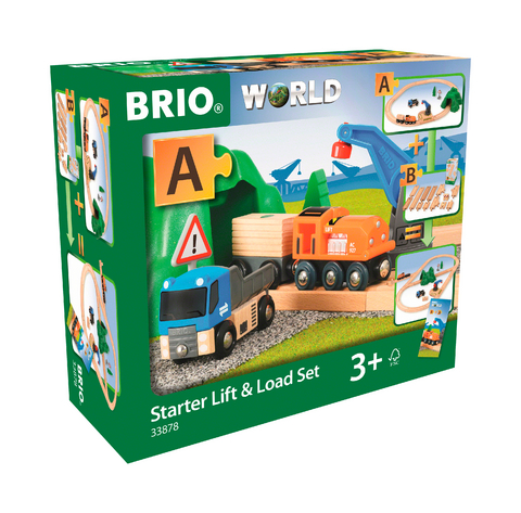 BRIO World 33878 - Starterset Güterzug mit Kran - Der ideale Einstieg in die BRIO Holzeisenbahn – Empfohlen für Kinder ab 3 Jahren