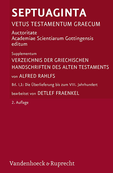 Verzeichnis der griechischen Handschriften des Alten Testaments - Alfred Rahlfs