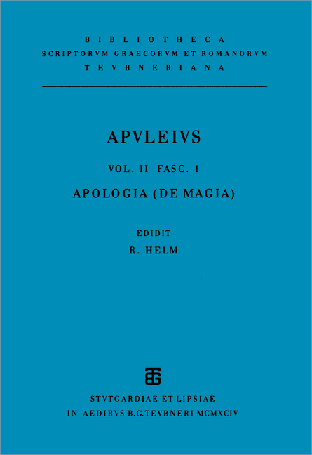 Apuleius Platonicus Madaurensis: Apulei Platonici Madaurensis opera quae supersunt / Pro se de magia liber (Apologia) - 