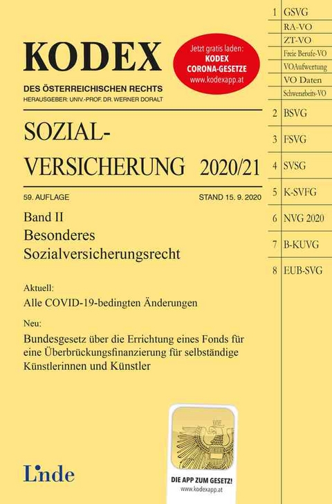 KODEX Sozialversicherung 2020/21, Band II - Elisabeth Brameshuber
