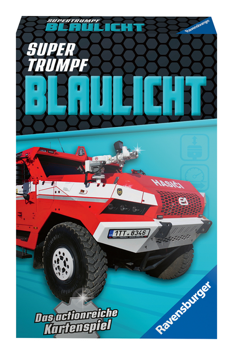 Ravensburger Kartenspiel, Supertrumpf Blaulicht 20686, Quartett und Trumpf-Spiel für Technik-Fans ab 7 Jahren