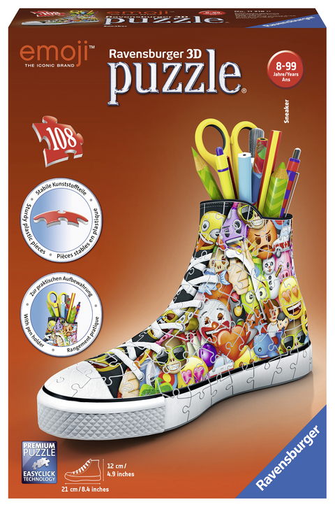 Ravensburger 3D Puzzle 11218 Sneaker Emoji - Praktischer Stiftehalter - 108 Teile - Schreibtisch-Organizer für Kinder ab 8 Jahren