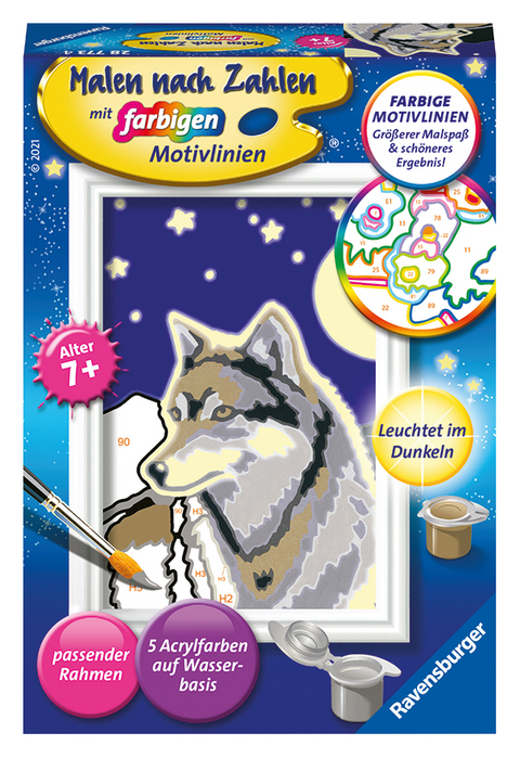 Ravensburger CreArt 28773 - Wolfsportrait - Malen nach Zahlen Wolf für Kinder ab 7 Jahre