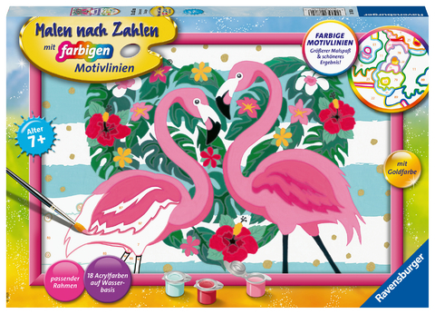 Ravensburger Malen nach Zahlen 28782 - Liebenswerte Flamingos – Kinder ab 7 Jahren