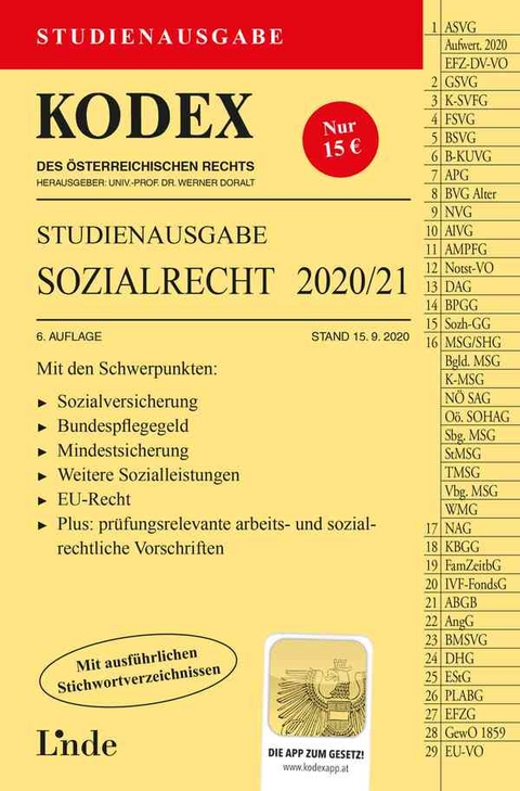 KODEX Studienausgabe Sozialrecht 2020/21 - Elisabeth Brameshuber