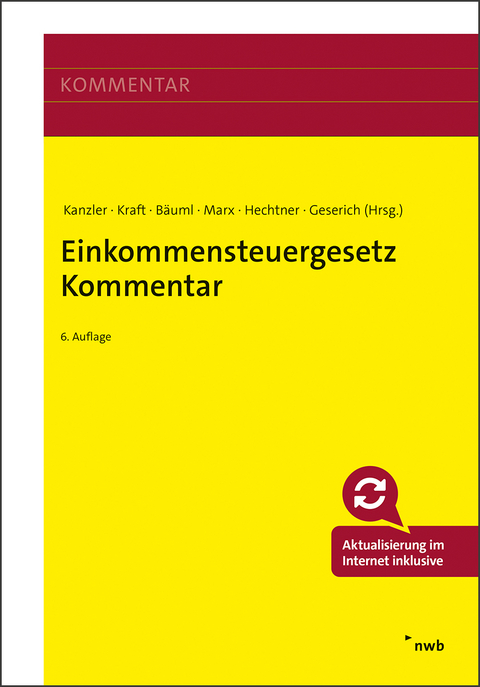 Einkommensteuergesetz Kommentar - Stefanie Alt, Christian Bernd Anemüller, Swen Oliver Bäuml, Diana Beck, Michael Bisle, Sascha Bleschick, Jan Frederik Bron, Hans-Ulrich Dietz, André Deutschländer, Hülya Dönmez, Annett Eckardt, Thomas Egner, Jens Escher, Ronald Gebhardt, Christoph Geeb, Stephan Geserich, Ulf Gibhardt, Marcus Gödtel, Matthias Gries, Falco Hänsch, Dorothee Hallerbach, Frank Hechtner, Bernhard Hillmoth, Jörg Holthaus, Karoline Kampermann, Hans-Joachim Kanzler, Daniela Karbe-Geßler, Ludger Kempf, Sebastian Kläne, Matthias Korff, Cornelia Kraft, Gerhard Kraft, Kerstin Loebe, Franz Jürgen Marx, Alexandra Maßbaum, Michael Merx, Alois Th. Nacke, Carsten Quilitzsch, Jan Christoph Schumann, Thomas Seitz, Sven Sobanski, Dominik Stadelbauer, Johannes Stößel, Manuel Teschke, Katja Weigert, Julia Wilhelm, Pawel Blusz, Thomas Dommermuth, Oliver Franz, Patrick Geißler, Eva Handwerker, Henrik Meyer, Martin Weiss, Monika Wünnemann