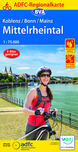 ADFC-Regionalkarte Koblenz/Bonn/Mainz Mittelrheintal, 1:75.000, mit Tagestourenvorschlägen, reiß- und wetterfest, E-Bike-geeignet, GPS-Tracks-Download - 