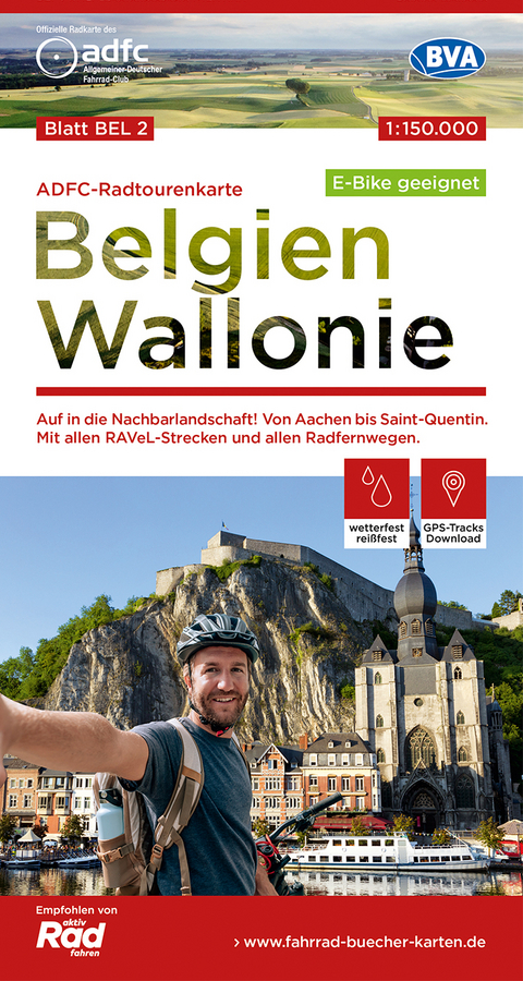 ADFC-Radtourenkarte BEL 2 Belgien Wallonie 1:150.000, reiß- und wetterfest, E-Bike geeignet, GPS-Tracks Download