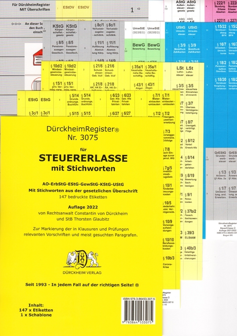 DürckheimRegister® STEUERERLASSE MIT Stichworten - Thorsten Glaubitz, Constantin von Dürckheim