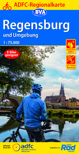 ADFC-Regionalkarte Regensburg und Umgebung, 1:75.000, mit Tagestourenvorschlägen, reiß- und wetterfest, E-Bike-geeignet, GPS-Tracks Download - 