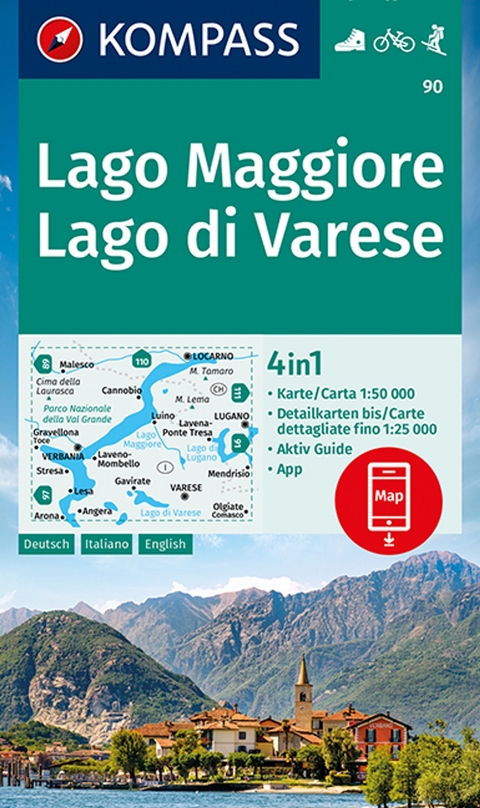 KOMPASS Wanderkarte 90 Lago Maggiore, Lago di Varese - 