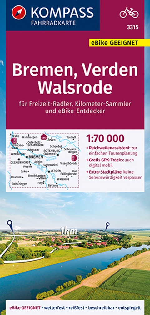 KOMPASS Fahrradkarte 3315 Bremen, Verden, Walsrode 1:70.000