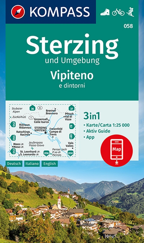 KOMPASS Wanderkarte 058 Sterzing und Umgebung, Vipteno e dintorni 1:25.000