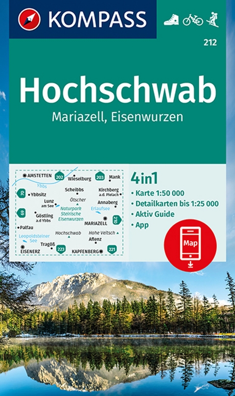 KOMPASS Wanderkarte 212 Hochschwab, Mariazell, Eisenwurzen 1:50.000