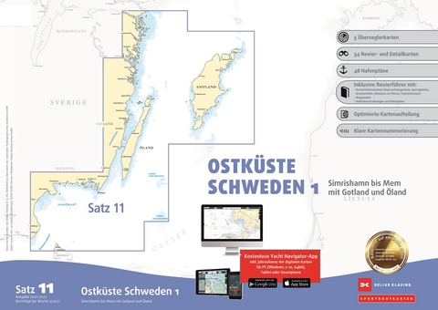 Sportbootkarten Satz 11: Ostküste Schweden 1 (Ausgabe 2021/2022)