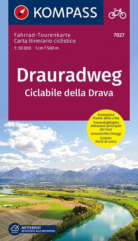 KOMPASS Fahrrad-Tourenkarte Drauradweg - Ciclabile della Drava 1:50.000