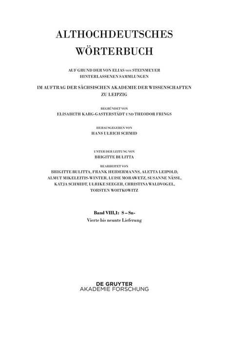 Althochdeutsches Wörterbuch / Band VIII,1: S–Sn. 4.-9. Lieferung - 