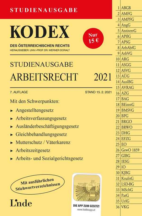 KODEX Studienausgabe Arbeitsrecht 2021 - Gerda Ercher-Lederer, Edda Stech