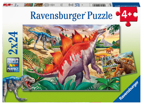 Ravensburger Kinderpuzzle - 05179 Wilde Urzeittiere - Puzzle für Kinder ab 4 Jahren, mit 2x24 Teilen