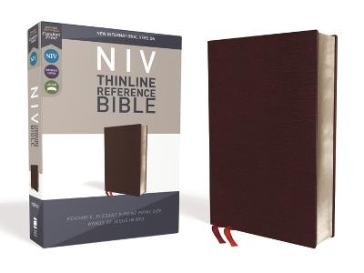 NIV, Thinline Reference Bible (Deep Study at a Portable Size), Bonded Leather, Burgundy, Red Letter, Comfort Print -  Zondervan