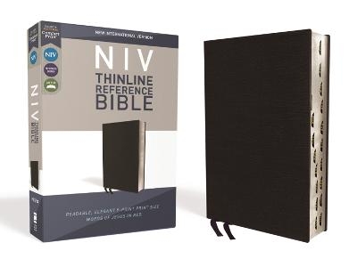 NIV, Thinline Reference Bible (Deep Study at a Portable Size), Bonded Leather, Black, Red Letter, Thumb Indexed, Comfort Print -  Zondervan