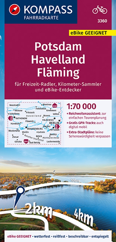 KOMPASS Fahrradkarte 3360 Potsdam, Havelland, Fläming 1:70.000